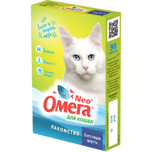 Омега-Нео + для кошек Блестящая шерсть (биотин, зеленые мидии, омега3) 90 таб для кошек