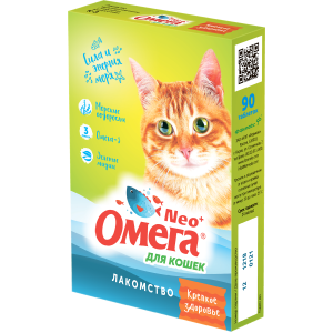 Омега-Нео + для кошек Крепкое Здоровье (морские водоросли, зеленые мидии, омега3) 90 таб*5 для кошек