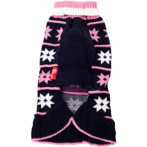 Платье вязанное Цветочки темно-синее с розовым 35см (спинка) Каскад