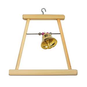 Игрушка для птиц Качели деревянные маленькие с бусами и колокольчиком