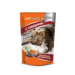 КэтЛанч/Cat Lunch пауч корм для кошек Кусочки в желе Говядина 85г*24