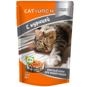 КэтЛанч/Cat Lunch пауч корм для кошек Кусочки в желе Курица 85г*24