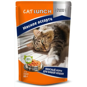 КэтЛанч/Cat Lunch пауч корм для кошек Мясное ассорти в желе 85г*24