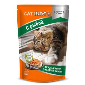 КэтЛанч/Cat Lunch пауч корм для кошек Кусочки в желе Рыба 85г*24