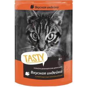 Тэсти/Tasty пауч корм для кошек Индейка в желе 85г*28