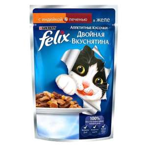Феликс/Felix 85г двойной вкус корм для кошек индейка/печень для кошек