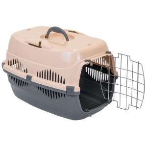 Переноска пластиковая с металлической дверцей до 3кг серая/песочная 49*33*32см Уют