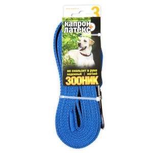 Поводок капроновый с двойной латексной нитью 3м*20мм синий Зооник