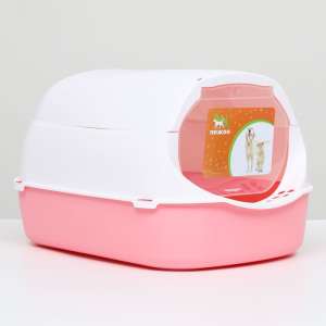 Туалет для кошек закрытый с фильтром 43*32*28см белый/розовый Пижон