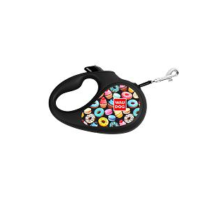 Рулетка Waudog ремень р.М 5м до 25кг черный Пончики CoLLaR