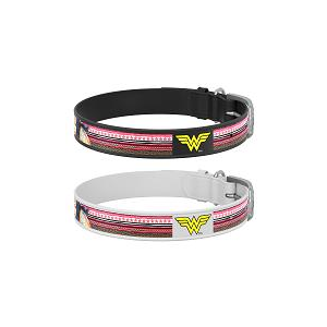 Ошейник для собак кожаный 1,5*26-35см Чудо-женщина QR-паспорт черный WauDog Коллар/Collar