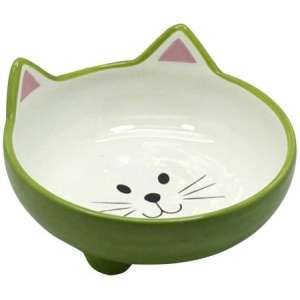 Миска керамическая Мордочка кошки на ножках 140мл 13,5*13,5*7,5см зеленая Уют