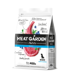 Мит Гарден/Meat Garden Basic Низкозерновой корм для щенков мелких пород Ягненок/Черника 400гр*20