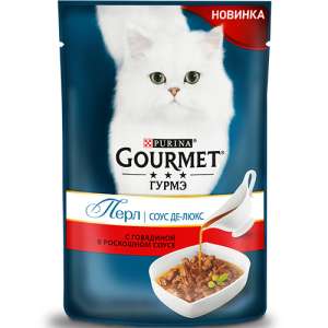 Гурме/Gourmet Перл 75гр корм для кошек Говядина соус делюкс*24 для кошек