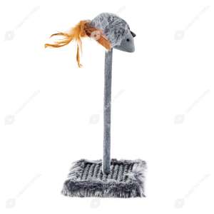 Игрушка для кошек Мышка-пищалка 8х5см меховая с пером, l=11см на пружинке h=20см, с основанием 13х13