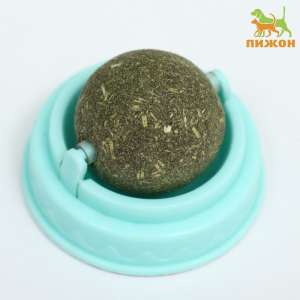 Игрушка для кошек Шарик лизунец крутящийся кошачья мята на клеящемся основании 5*4см голубой Пижон