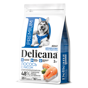 Деликана/Delicana корм для собак средних пород Лосось с рисом 2кг*6