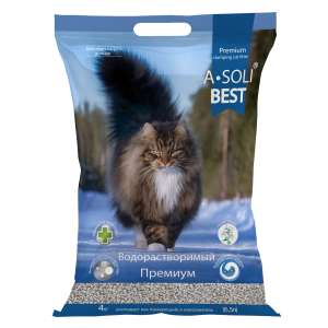 Наполнитель бентонитовый комкующийся А-Соли/A-Soli Бэст смываемый в унитаз Лилия 6,5л/4кг*4