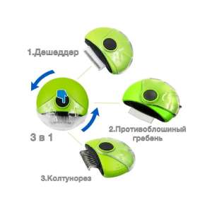 Мультигрумер 3в1 дешеддер колтунорез гребень противоблошиный салатовый G10056 Штефан/Stefan