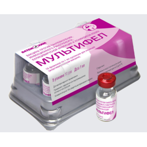 Мультифел, 1 доза *10 (панлейкопения, ринотрахеит, калицивирус и хламидии кошек)