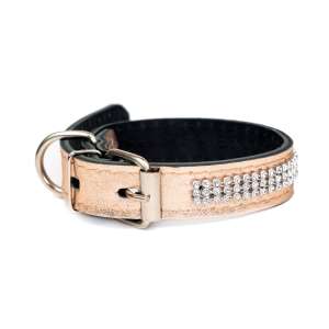 Ошейник для собак кожаный со стразами Розовое Золото 20мм*23-33см простроченный 2х-слойный