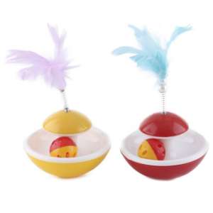 Игрушка для кошек неваляшка 22х12см с дразнилкой Перья и шариком-погремушкой d=3.8см