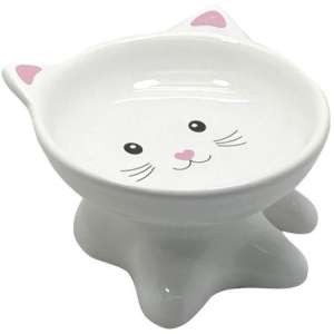 Миска керамическая мордочка кошки на ножке белая 13,5*13,5*8см 230мл Уют