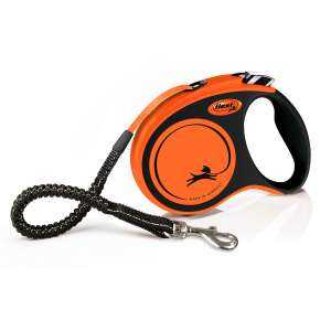 Рулетка Flexi/Флекси Экстрим ремень L 5м 65кг черная/оранжевая  для собак