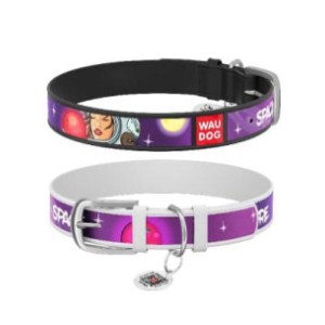 Ошейник для собак кожаный 1,2*18-24см Космос QR-паспорт белый WauDog Коллар/Collar