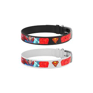 Ошейник для собак кожаный 1,2*20-28см Супермен QR-паспорт белый WauDog Коллар/Collar
