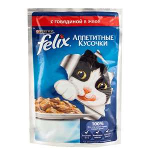 Феликс/Felix 85г корм для кошек Говядина в желе для кошек