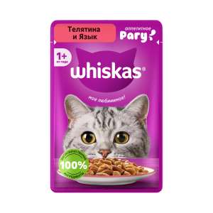 Вискас/Whiskas 75гр корм для кошек рагу с телятиной и языком для кошек