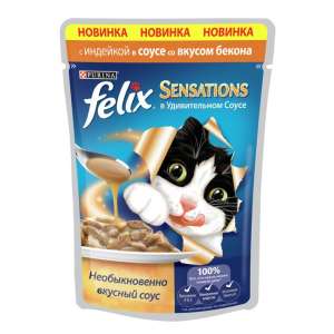 Феликс/Felix 75г sensations корм для кошек индейка/бекон соус