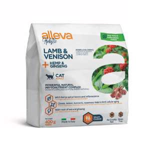 Аллева/Alleva Холистик Беззерновой корм для кошек Ягненок/Оленина/конопля/женьшень 400гр