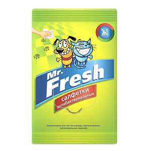 Салфетки влажные для ухода за животными антибактериальные 15шт Мистер Фреш/Mr.Fresh*54