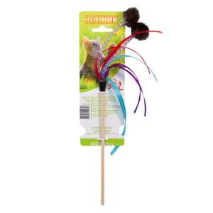 Игрушка для кошек дразнилка Креветка с ленточками 50см Зооник