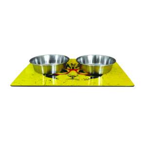 Магнитный коврик Кошка в очках с металически мисками 280мл, 30,5*22,8см Уют