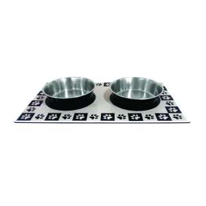 Магнитный коврик Лапки с цветными металически мисками 280мл, 30,5*22,8см Уют