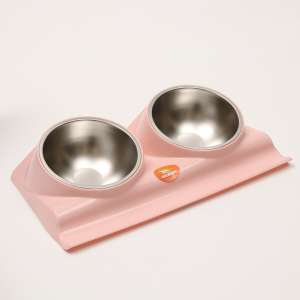 Миска металлическая двойная на пластиковом основании 38*22*9см розовая Пижон для собак