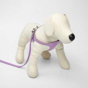 Комплект для собак Шлейка 28-31см + Поводок 120см*1см из экокожи сиреневый