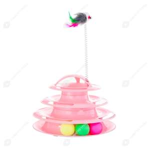 Игрушка для кошек Пирамида 26х26х30см с дразнилкой Мышка и шариками, микс