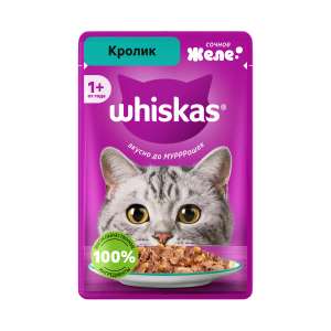 Вискас/Whiskas 75гр пауч корм для кошек желе кролик для кошек