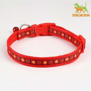 Ошейник для собак Лапка и кость с бубенчиком 1,5см*30см красный Пижон