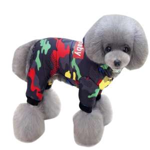 Комбинезон утепленный рL Dogbaby пятнистый красно-зеленый c капюшоном, спинка 30см Уют