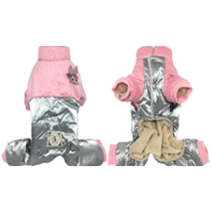 Комбинезон утепленный рМ розовый с серебряным с брошкой, спинка 27см Уют