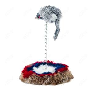 Игрушка для кошек Мышка-погремушка 15/7х5см на пружинке h=17см, с основанием d=17см, натуральный мех