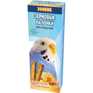 Зооник зерновые палочки для волнистых попугаев "Медовые с орехами" 2шт*18