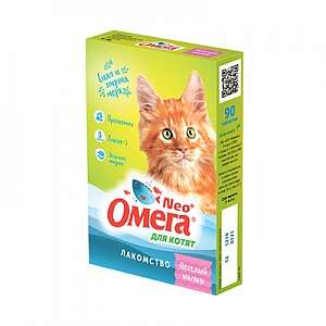 Омега-Нео + для котят Веселый малыш (пребиотик, зеленые мидии, омега3) 60 таб для кошек