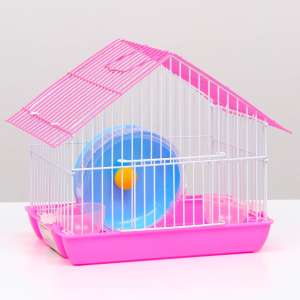 Клетка для грызунов с колесом и поилками 22*16*20см розовая Пижон