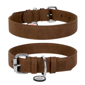 Ошейник для собак из искусст. кожи WAUDOG Eco с QR паспортом 25мм*38-49см коричневый Коллар/Collar